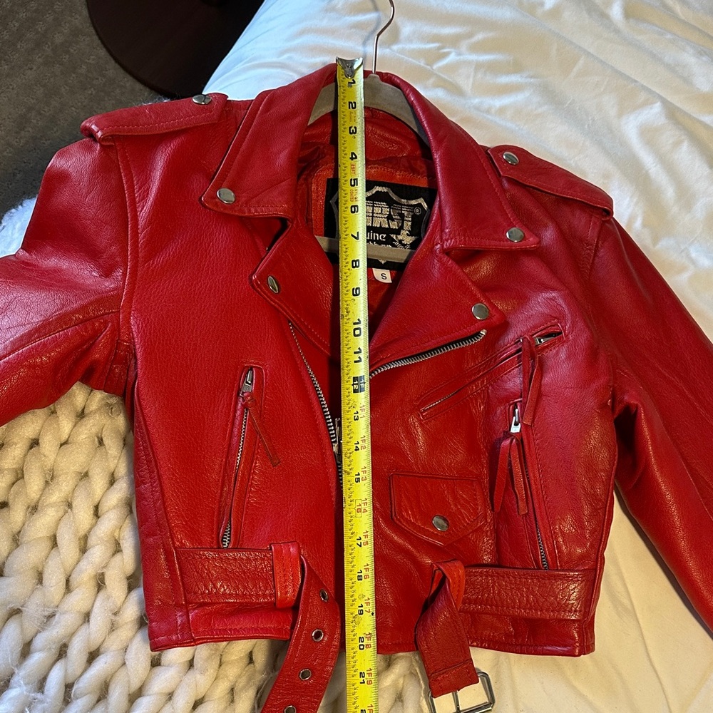 *Vintage* Rare Find Red Leather Biker Jacket by First Brand - Picture 4 of 6